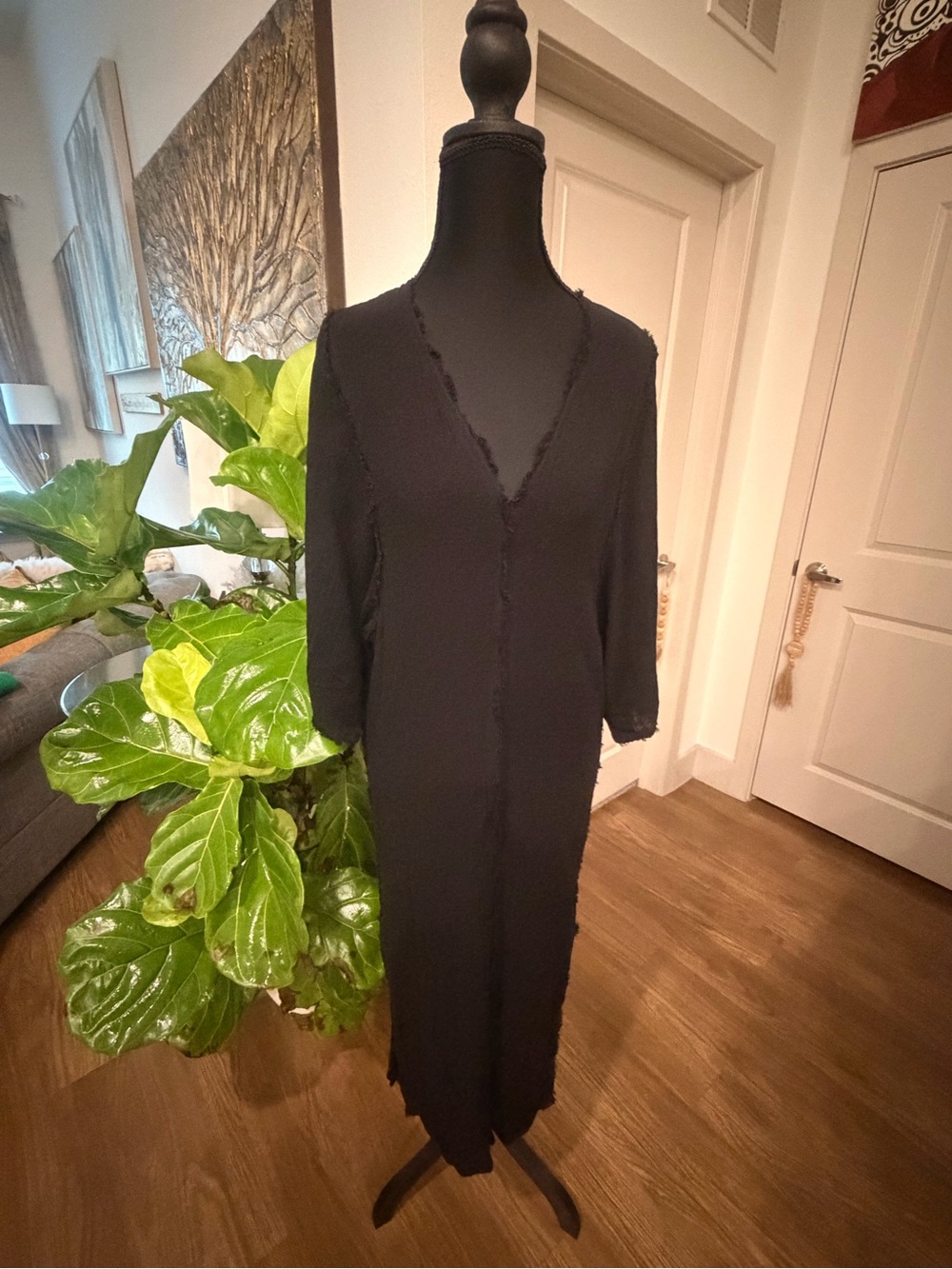 Zara Black Long Swim Coverup with Frayed Edge
